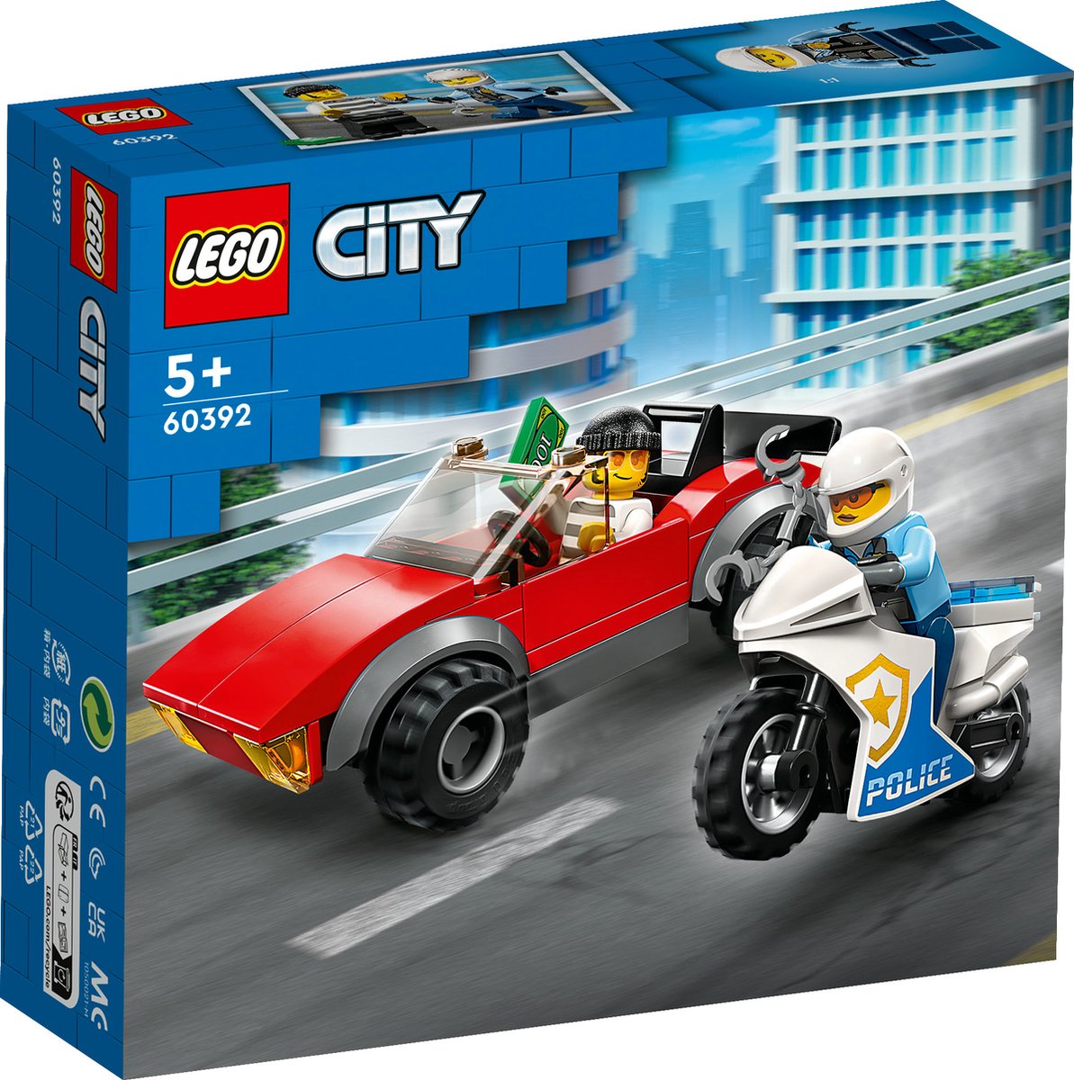 LEGO 60392 Achtervolging Auto op Politiemotor
