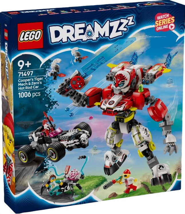 LEGO 71497 Coopers Tijgermecha en Zero's Hot Rod Auto