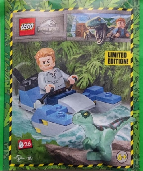LEGO Owen met Moerasspeeder en Raptor (Paperbag)